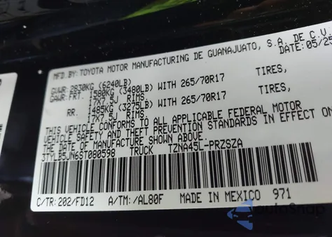2025 Toyota Tacoma Trd Off Road from USA, damaged, VIN 3TYLB5JN6ST080598